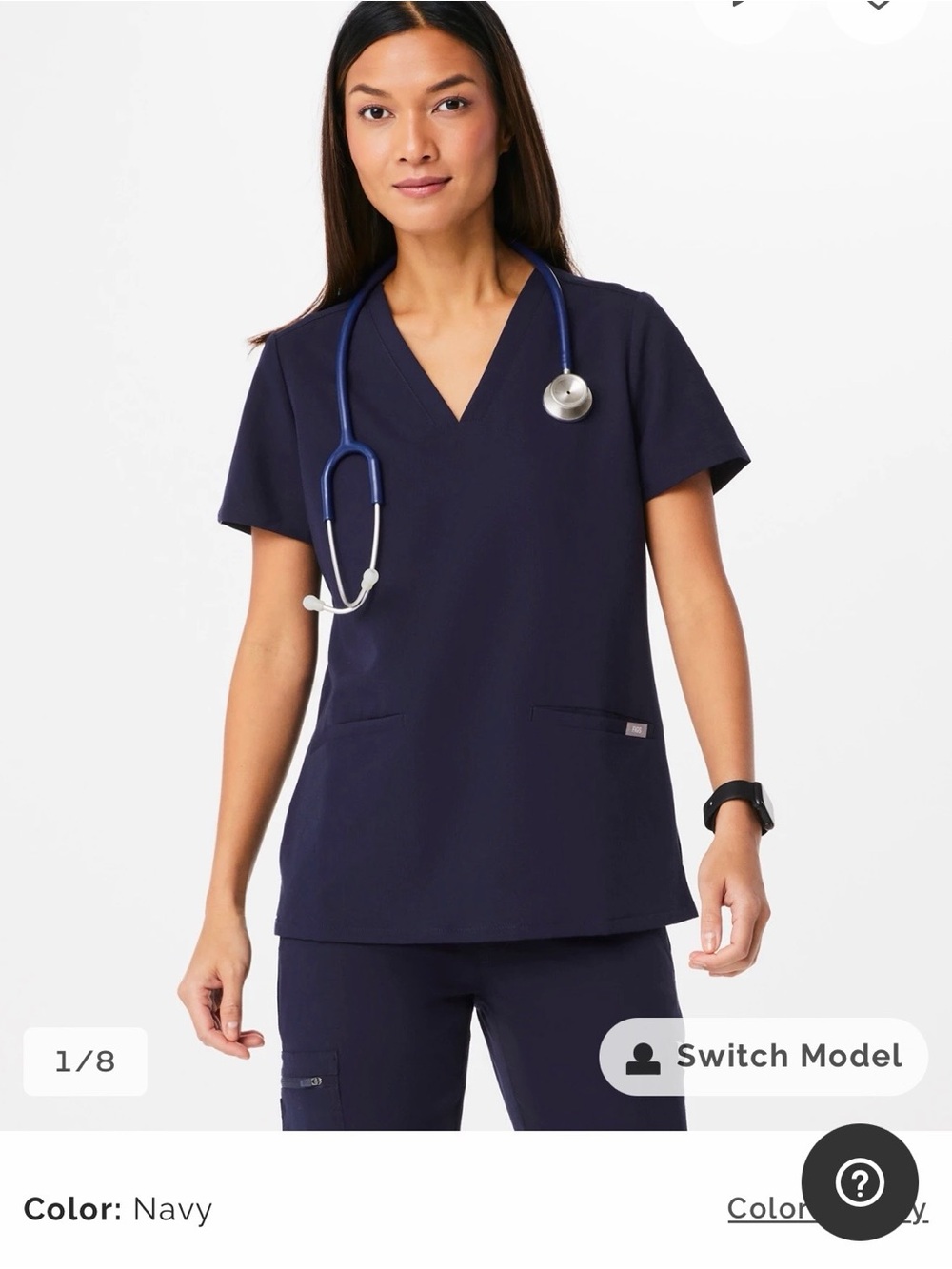 Figs Navy V-Neck Scrub Top